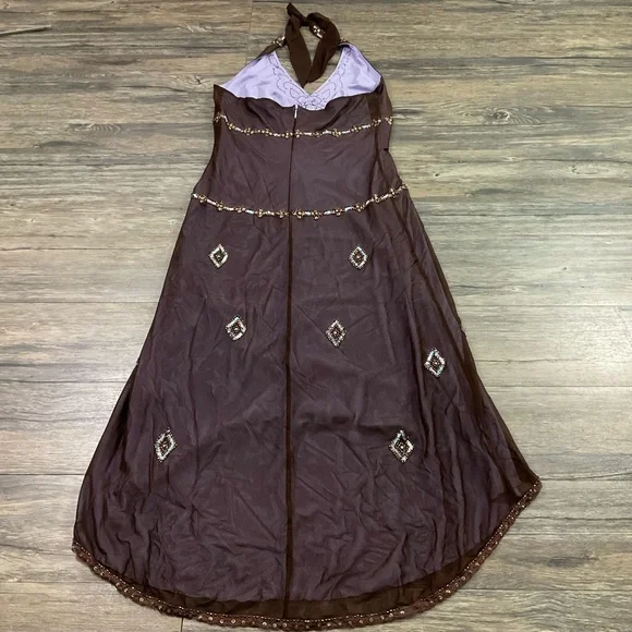 E C I Vintage Y2K Sequined Halter Dress Sz 8 - Picture 3 of 6